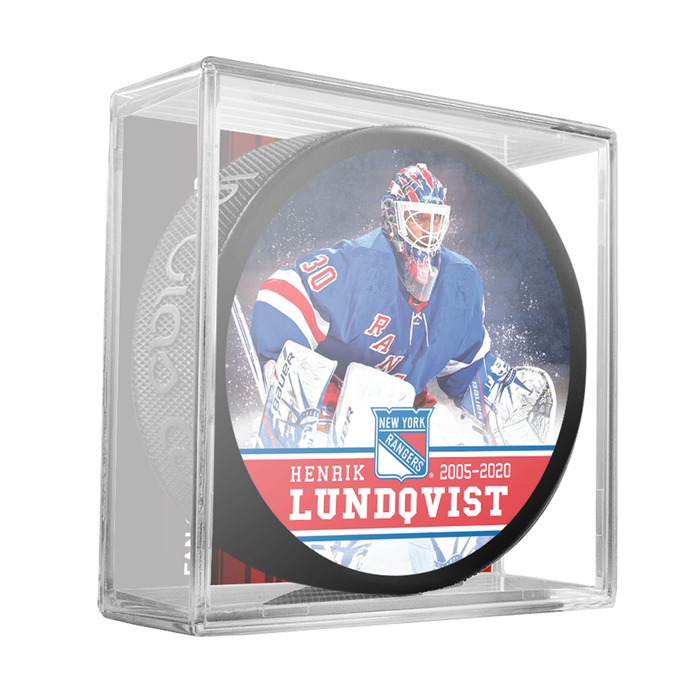 NHLPA Henrik Lundqvist #30 New York Rangers 2021 Retirement Souvenir Hockey Puck In Cube