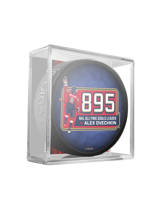 NHLPA Alex Ovechkin Washington Capitals 895 All-Time Goals Leader Collectors Souvenir Puck- In Cube