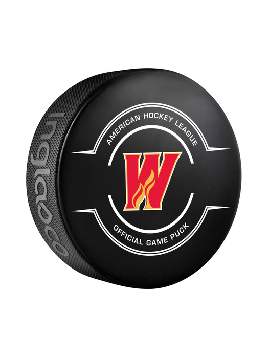 AHL Calgary Wranglers 2024-25 Official Game Hockey Puck In Cube