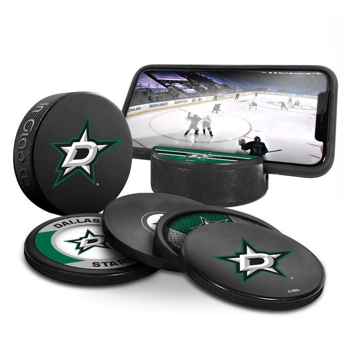NHL Dallas Stars Ultimate Fan 3-Pack. Includes: 1 NHL Official Classic Souvenir Hockey Puck / 4 Coasters / 1 Media Device Holder