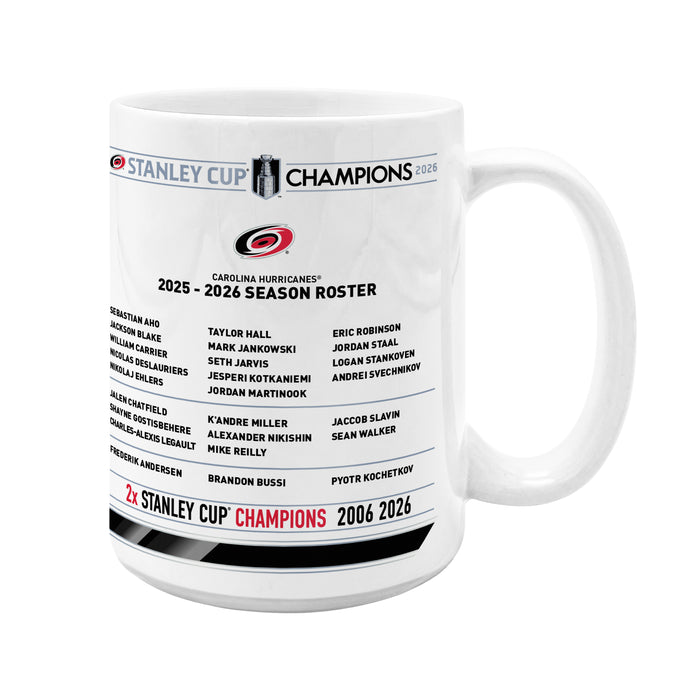 NHL Stanley Cup Champs 2026 15 Oz Sublimated Coffee Mug - Roster Carolina Hurricanes