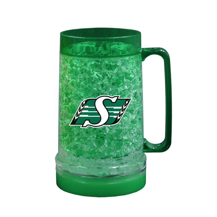 CFL Saskatchewan Roughriders 16 OZ Plastic Light up Freezer Mug Glass Green