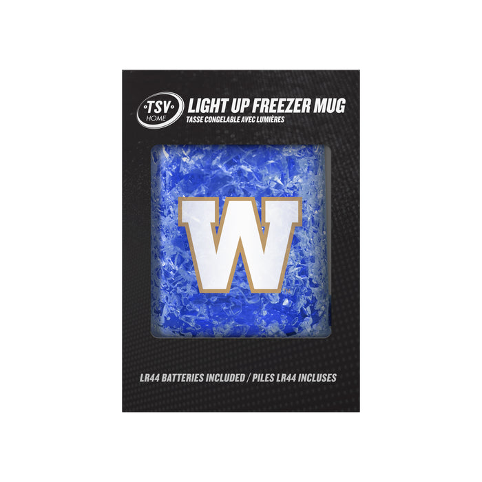 CFL Winnipeg Blue Bombers 16 OZ Plastic Light up Freezer Mug Glass Blue