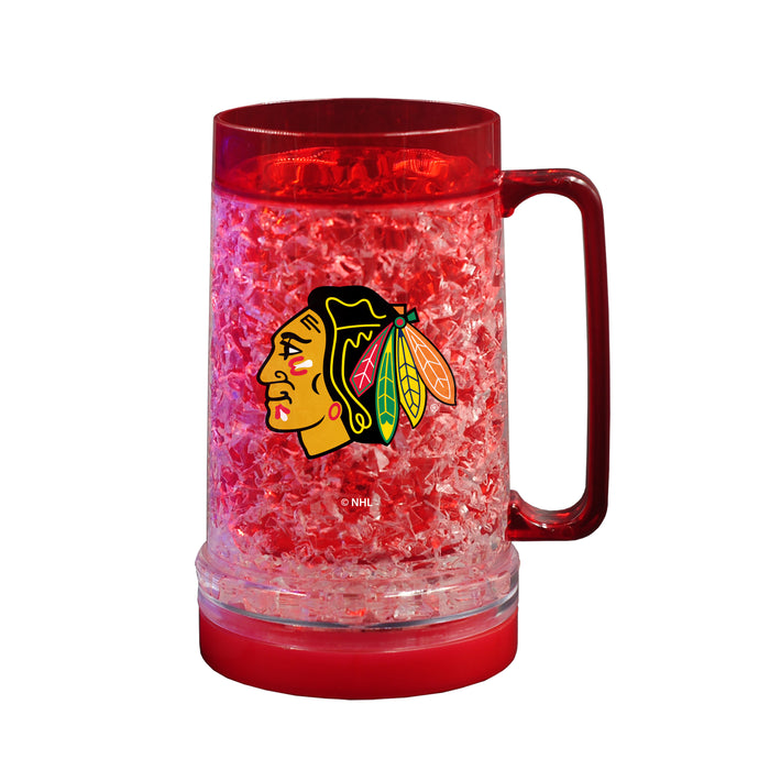 NHL Chicago Blackhawks 16 OZ Plastic Light up Freezer Mug Glass Red
