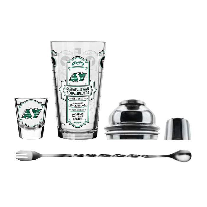 CFL Saskatchewan Roughriders Bartender Mixing Glass & Shot Glass Shaker Set