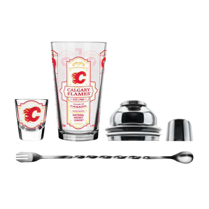 NHL Calgary Flames Bartender Mixing Glass & Shot Glass Shaker Set