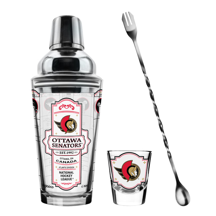 NHL Ottawa Senators Bartender Mixing Glass & Shot Glass Shaker Set