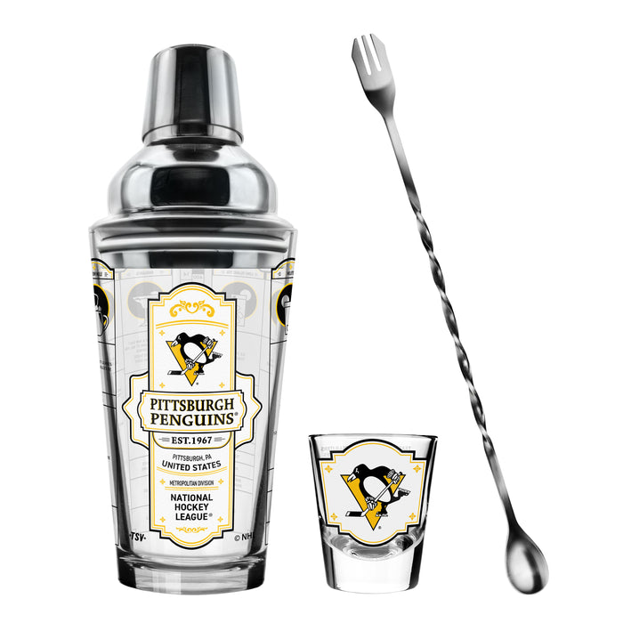 NHL Pittsburgh Penguins Bartender Mixing Glass & Shot Glass Shaker Set
