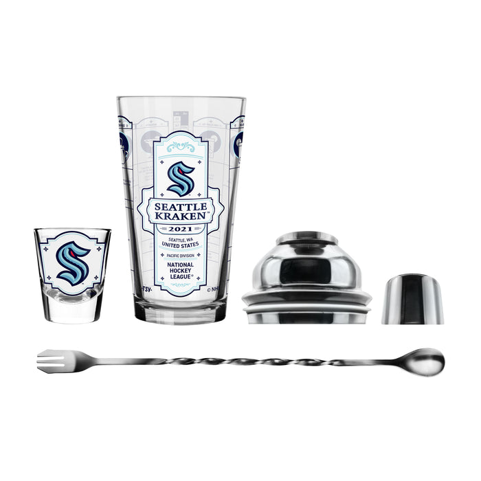 NHL Seattle Kraken Bartender Mixing Glass & Shot Glass Shaker Set