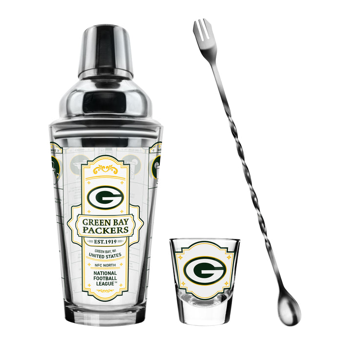 NFL Green Bay Packers Bartender Mixing Glass & Shot Glass Shaker Set
