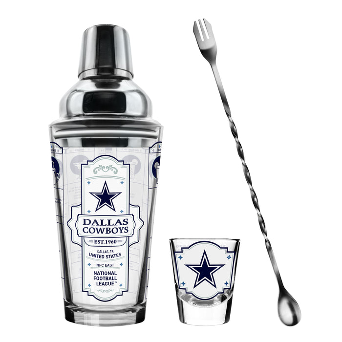 NFL Dallas Cowboys Bartender Mixing Glass & Shot Glass Shaker Set