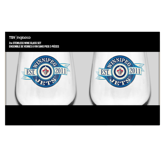 NHL Winnipeg Jets 19 Oz 2 Wine Glass Stemless Collection Pack Banner Design
