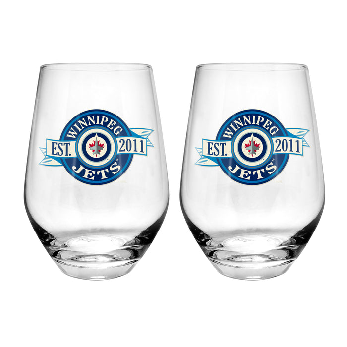 NHL Winnipeg Jets 19 Oz 2 Wine Glass Stemless Collection Pack Banner Design