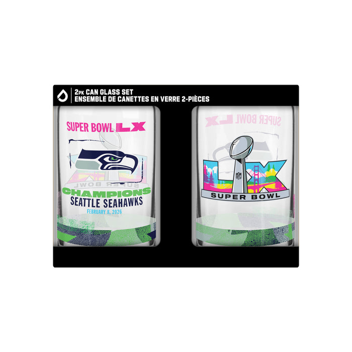 NFL Seattle Seahawks Super Bowl 2026 Champs 2-Pack Can Glass Set