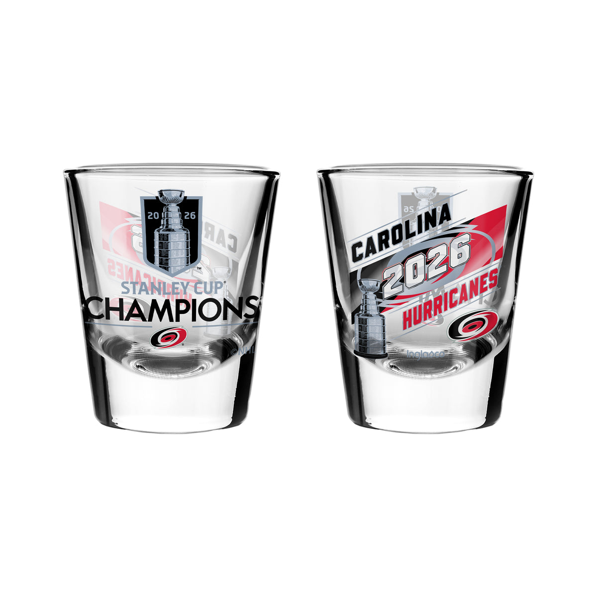 NHL Stanley Cup Champs 2026 2 Pk Shot Glass Set Carolina