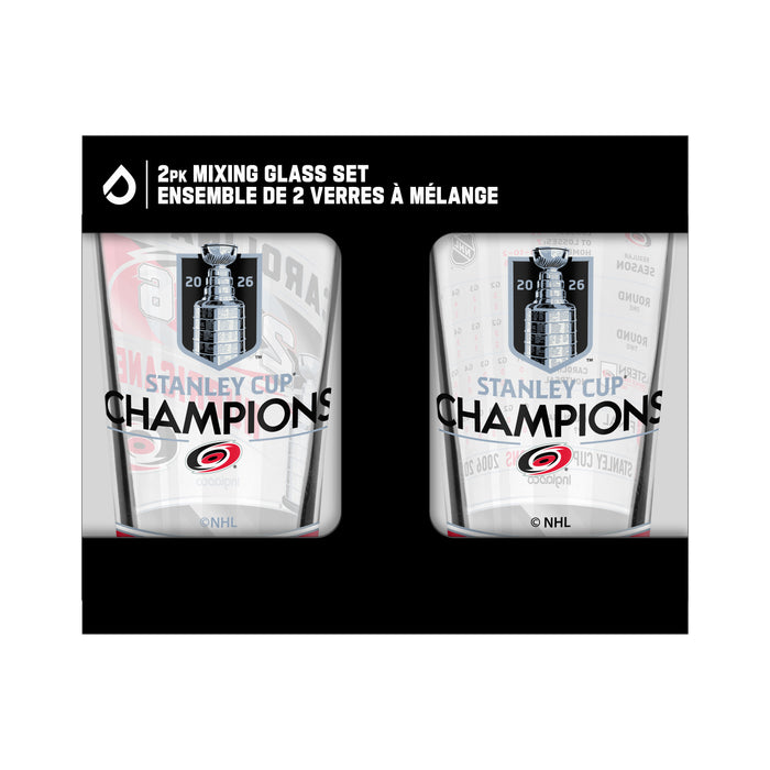 NHL Stanley Cup Champs 2026 2 Pk Mixing Glass Set (Full Wrap & Stats) Carolina Hurricanes