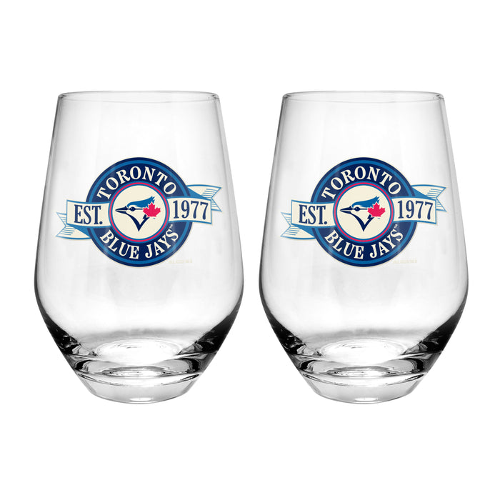 MLB Toronto Blue Jays 19 Oz 2 Wine Glass Stemless Collection Pack Banner Design