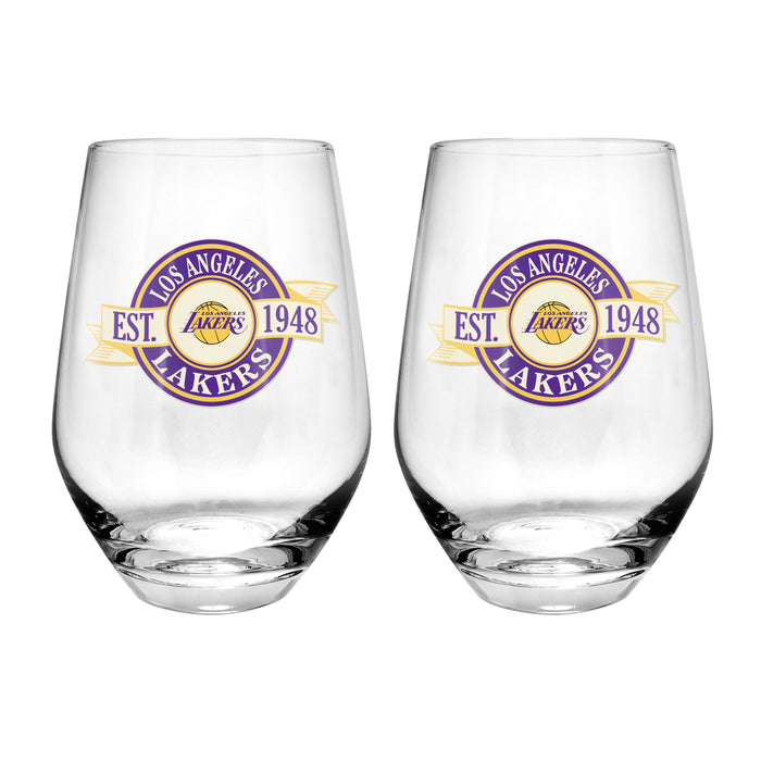 NBA Los Angeles Lakers 19 Oz 2 Wine Glass Stemless Collection Pack Banner Design