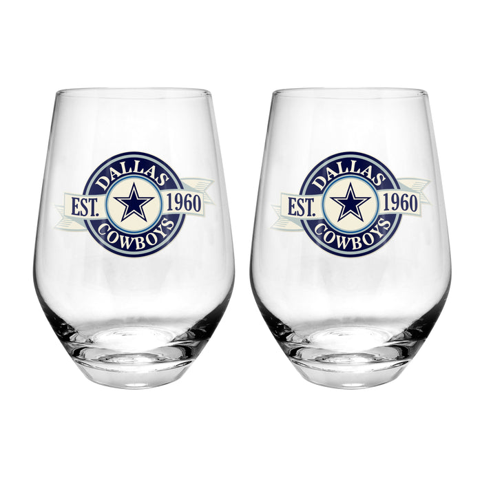 NFL Dallas Cowboys 19 Oz 2 Wine Glass Stemless Collection Pack Banner Design