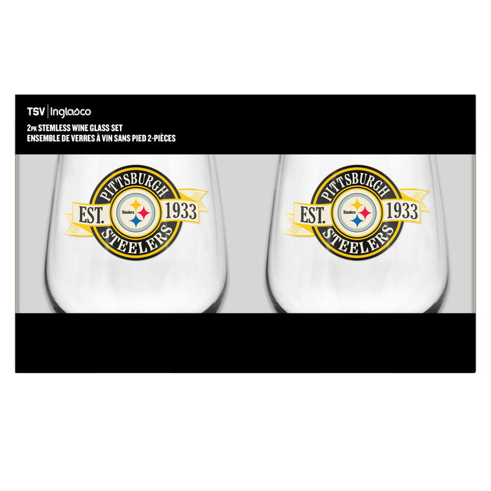 NFL Pittsburgh Steelers 19 Oz 2 Wine Glass Stemless Collection Pack Banner Design
