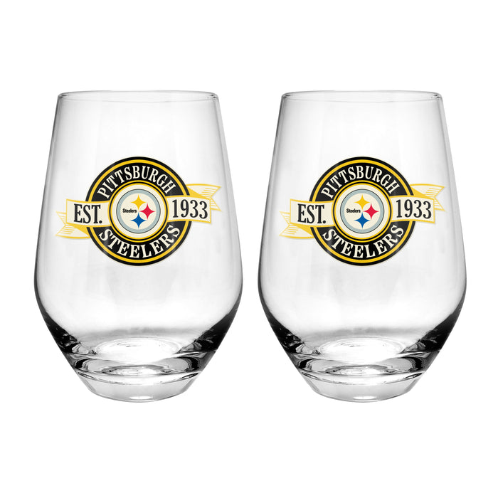 NFL Pittsburgh Steelers 19 Oz 2 Wine Glass Stemless Collection Pack Banner Design