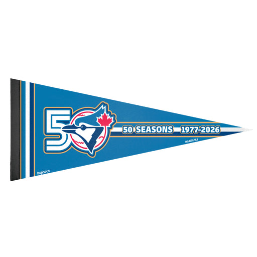 MLB Toronto Blue Jays 50th Season felt collector pennant with anniversary crest and 50 Seasons banner