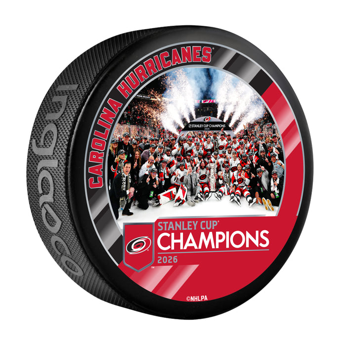 NHL Stanley Cup Champs 2026 Black Souvenir Puck - Team Photo Bulk Carolina Hurricanes