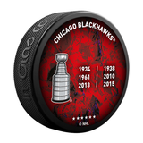 NHL Chicago Blackhawks 6 Time Stanley Cup Champions: 1934 / 1938 / 1961 / 2010 / 2013 / 2015 Commemorative Collector Puck