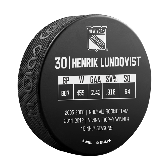 NHLPA Henrik Lundqvist #30 New York Rangers 2021 Retirement Souvenir Hockey Puck In Cube
