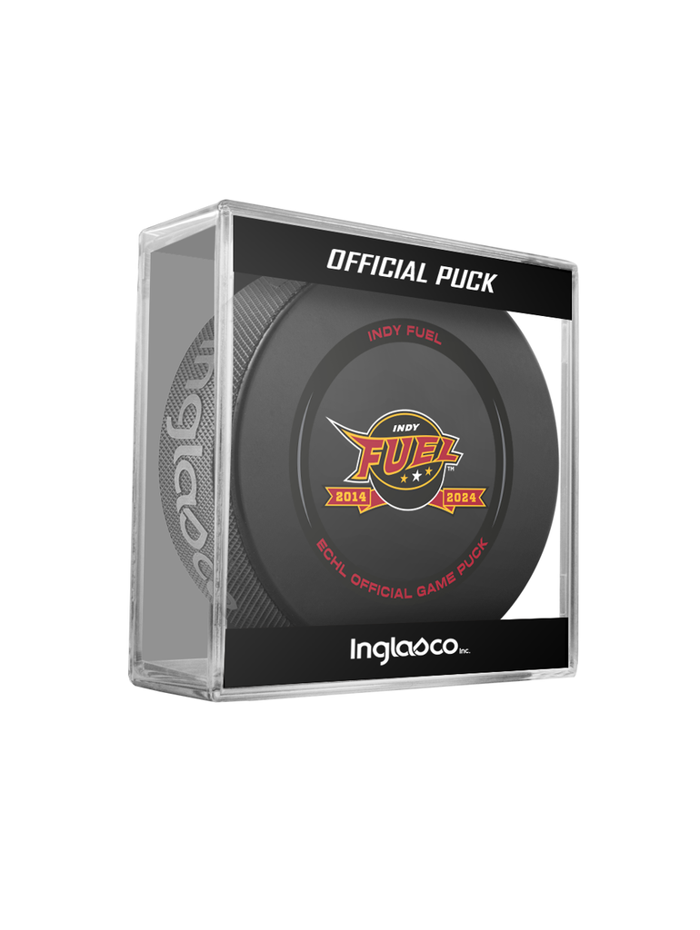 ECHL Indy Fuel 10th Anniversary 2023-24 Official Game Hockey Puck In Cube
