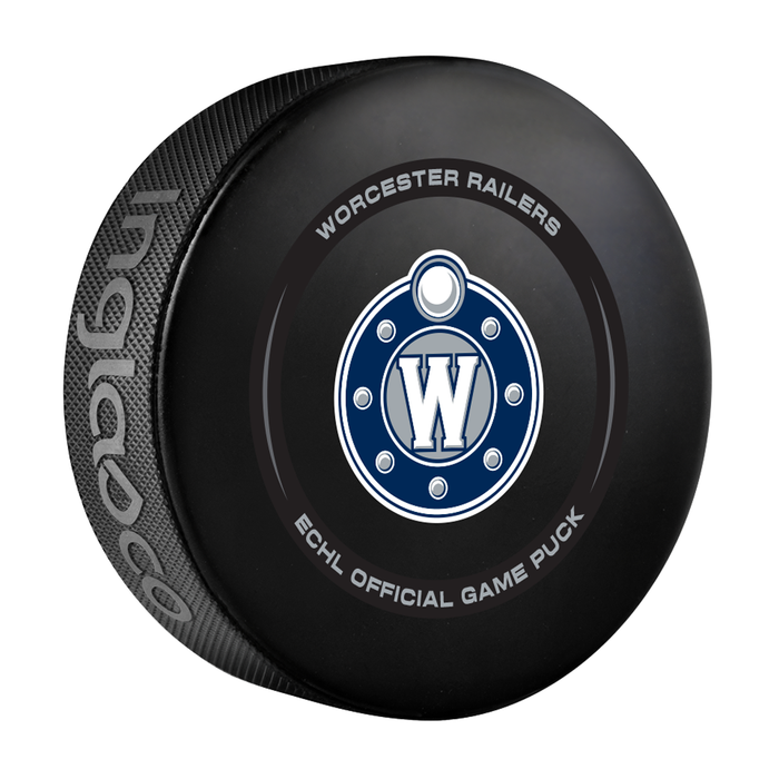ECHL Worcester Railers 2024-25 Official Game Hockey Puck In Cube