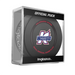 Kalamazoo Wings 50 Years ECHL official game puck displayed in clear Official Puck cube showing red, white and blue K Wings logo