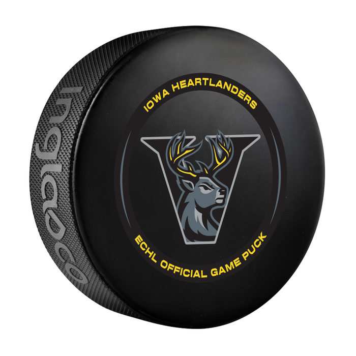 ECHL Iowa Heartlanders 2025-26 Official Game Hockey Puck In Cube