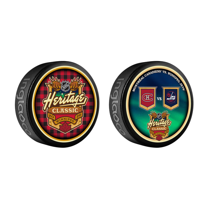 NHL Heritage Classic 2026 Hockey Pucks 2 Set Winnipeg Generic & Dueling