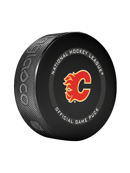 NHL Calgary Flames Officially Licensed 2023-2024 Team Game Puck Design In Cube - New Fan Blue