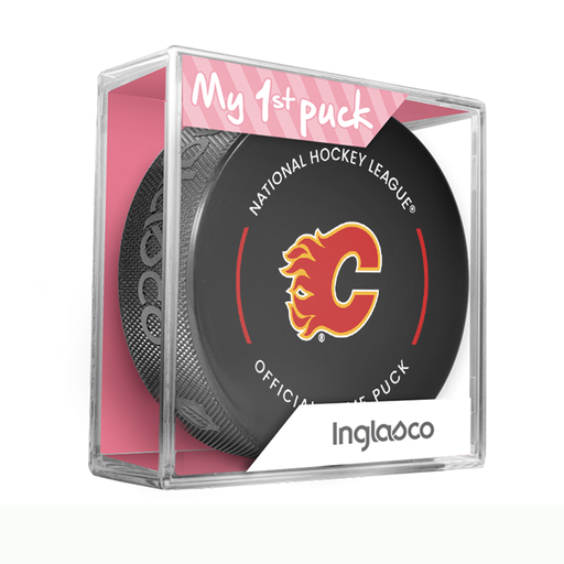 NHL Calgary Flames Officially Licensed 2023-2024 Team Game Puck Design In Cube - New Fan Pink