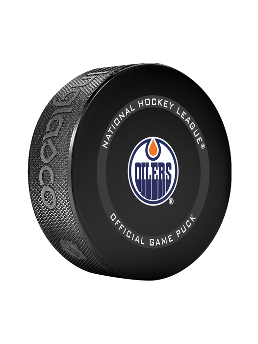 NHL Edmonton Oilers Officially Licensed 2023-2024 Team Game Puck Design In Cube - New Fan Blue