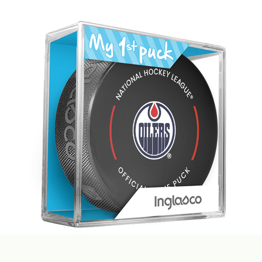 NHL Edmonton Oilers Officially Licensed 2023-2024 Team Game Puck Design In Cube - New Fan Blue