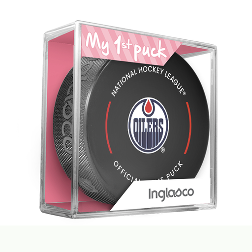 NHL Edmonton Oilers Officially Licensed 2023-2024 Team Game Puck Design In Cube - New Fan Pink