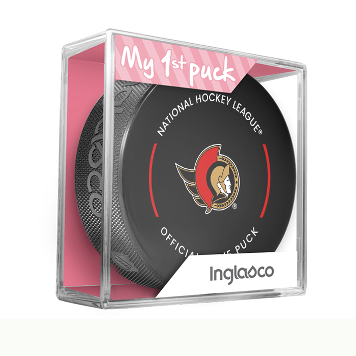 NHL Ottawa Senators Officially Licensed 2023-2024 Team Game Puck Design In Cube - New Fan Pink
