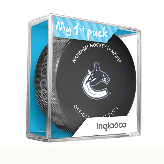 NHL Vancouver Canucks Officially Licensed 2023-2024 Team Game Puck Design In Cube - New Fan Blue