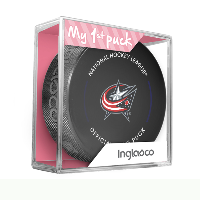 NHL Columbus Blue Jackets Officially Licensed 2023-2024 Team Game Puck Design In Cube - New Fan Pink