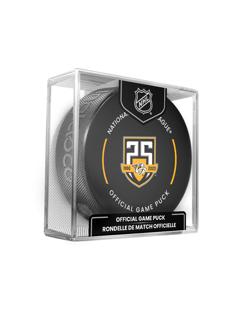 NHL Nashville Predators 25th Anniversary 2023-24 Official Game Hockey Puck In Cube