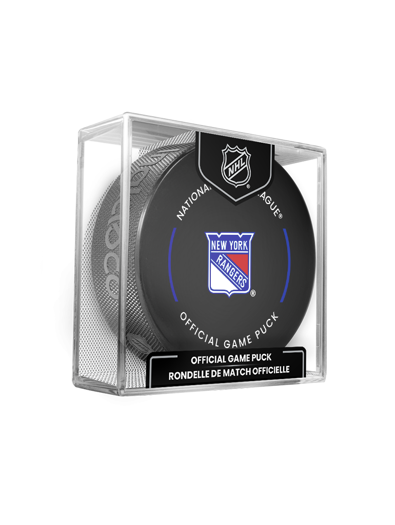 NHL New York Rangers 2023-24 Official Game Hockey Puck In Cube