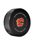 NHL Calgary Flames Officially Licensed 2024-25 Team Game Hockey Puck Design- In Cube