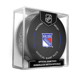 NHL New York Rangers Officially Licensed 2024-25 Team Game Hockey Puck Design- In Cube