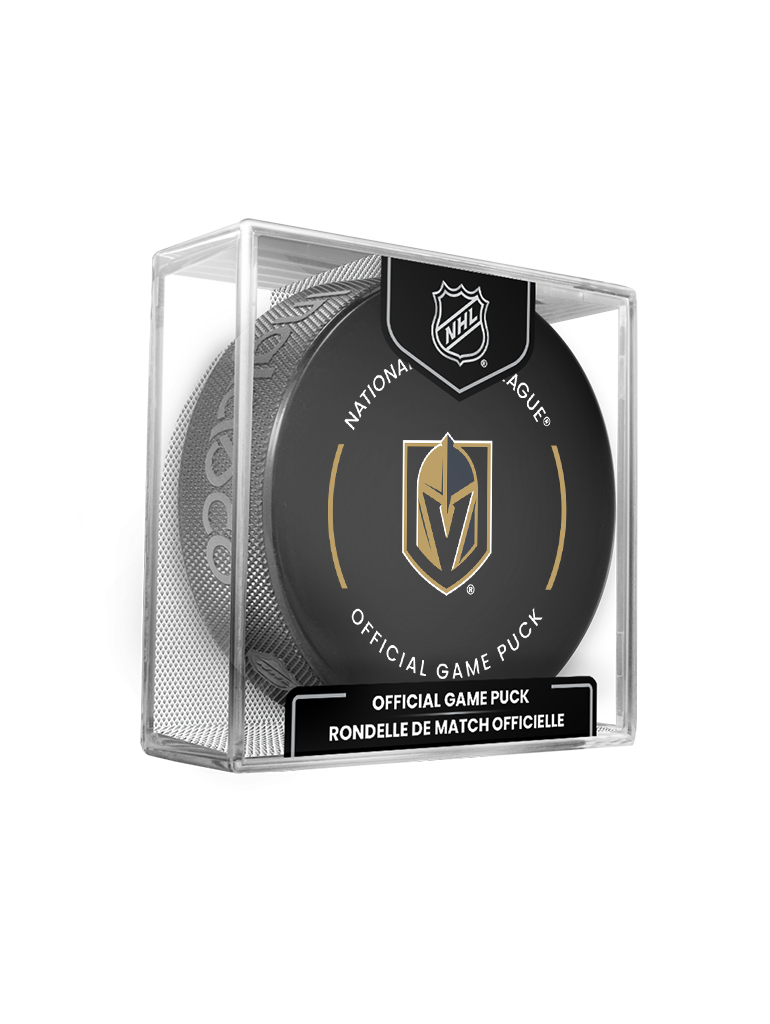 NHL Vegas Golden Knights Officially Licensed 2024-25 Team Game Hockey Puck Design- In Cube