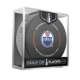 NHL Edmonton Oilers 2025 Official Playoffs Round 3 Game Puck Design In Cube