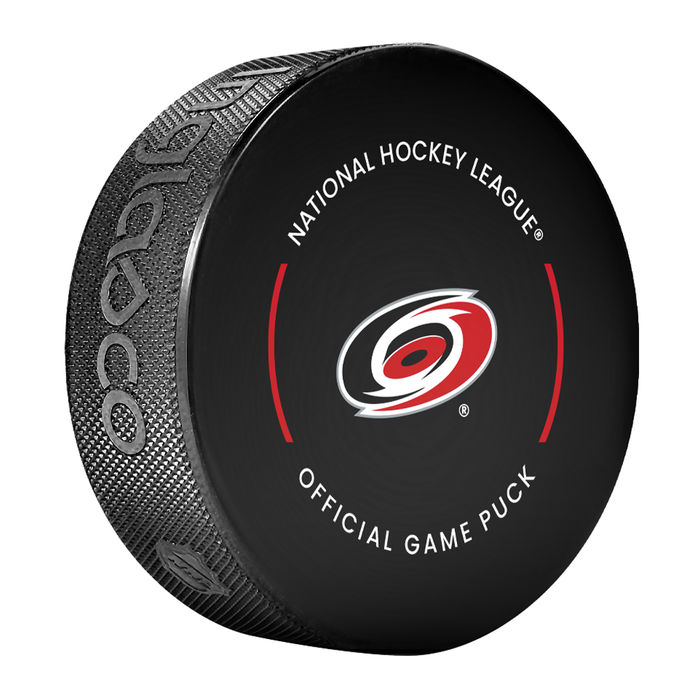 NHL Carolina Hurricanes Officially Licensed 2025-2026 Game Puck Design In Cube