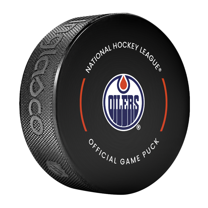 NHL Edmonton Oilers Officially Licensed 2025-2026 Game Puck Design In Cube